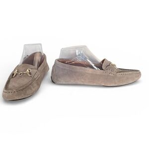 Boemos Italy Taupe Suede Gold Horsebit Womens Gold Driving Loafers Gray Size 7